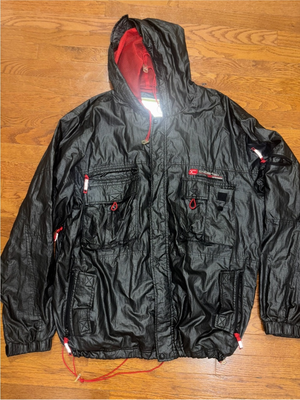 Vintage 90s Cybertek Utility Jacket Windbreaker Mens 2XL Black Full Zip!!!